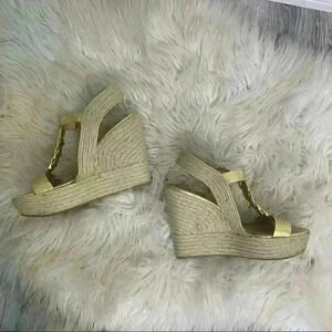 Euc Nine West Keenster Gold Espadrille Wedges Sandals 8